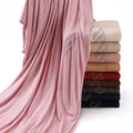 New Design Long Soft Stretchy Cotton Jersey Rhinestone Hijab Scarf Dubai Headscarf Women Wrap Malaysia Tudung for Muslim