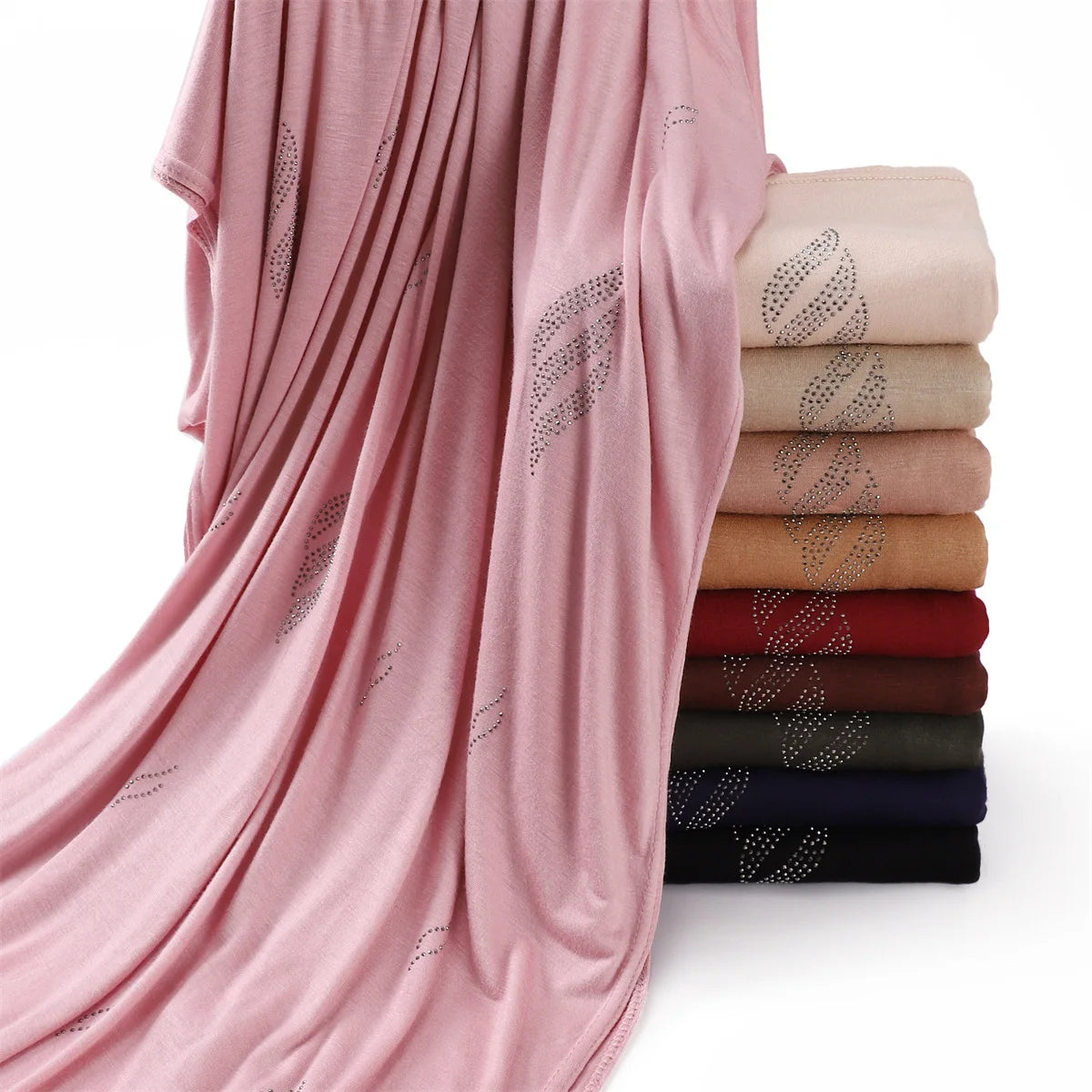 New Design Long Soft Stretchy Cotton Jersey Rhinestone Hijab Scarf Dubai Headscarf Women Wrap Malaysia Tudung for Muslim