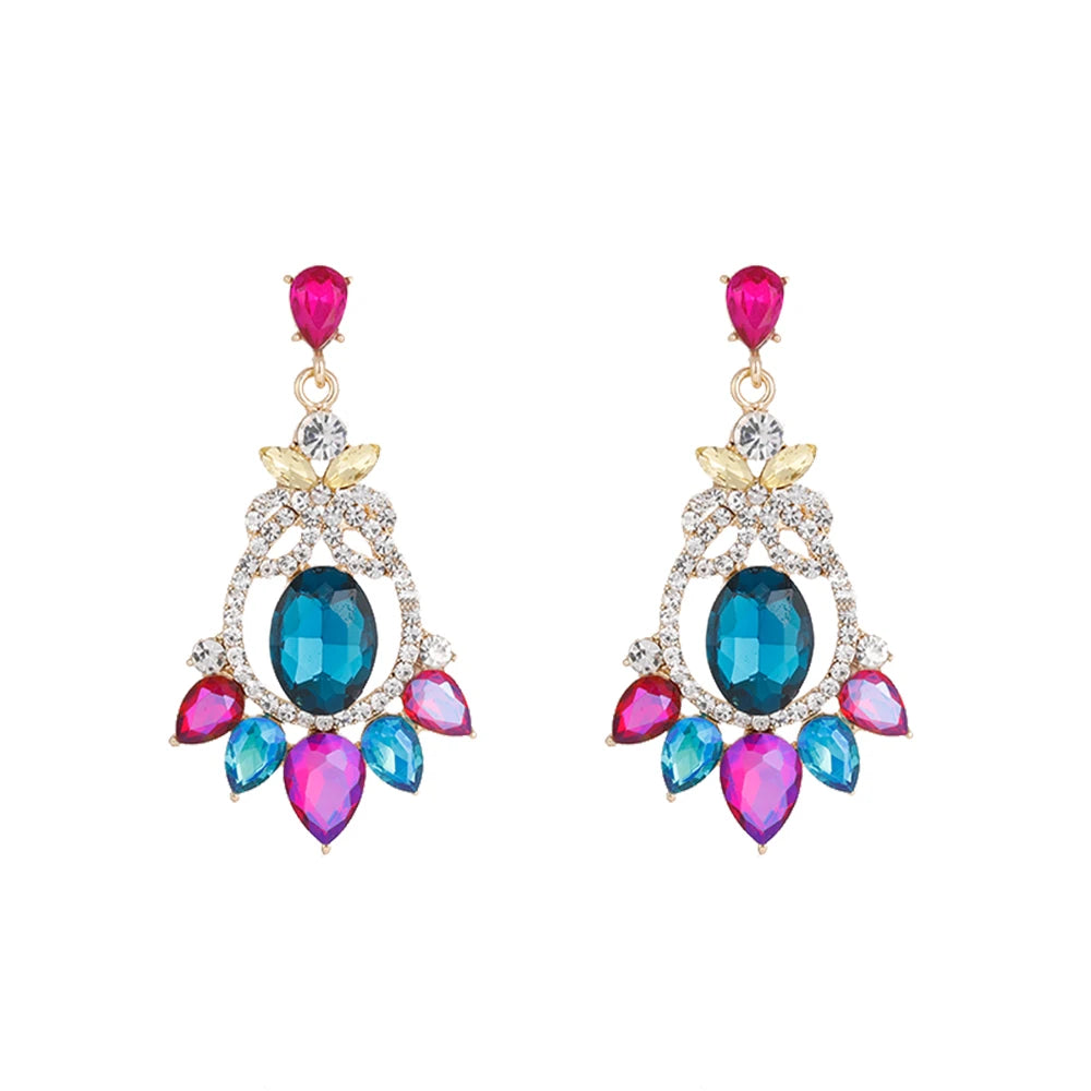 Wholesale Water Drop Crystal Chandelier Earrings Women Statement Rhinestone Geometric Dangling Earrings