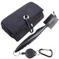Microfiber Golf Towel & Double Sided Club Brush Accessory Kit for Convenient Golf Club Cleaning