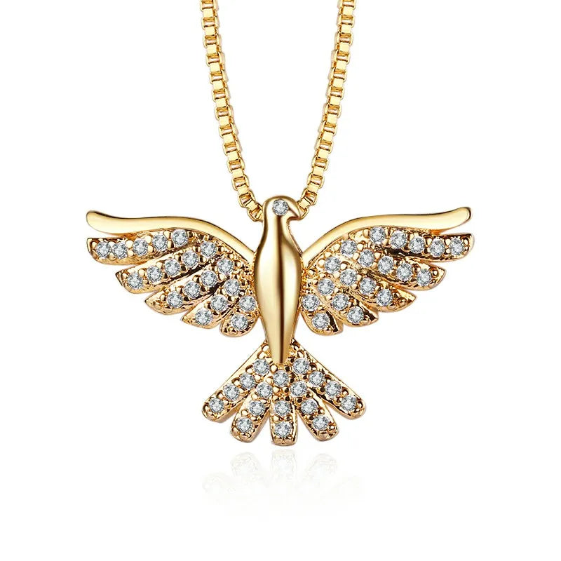 2022 New Religious Holy Spirit Bird Zircon Pendant Necklace for Women Engagement Anniversary Wedding 14K Gold Plated