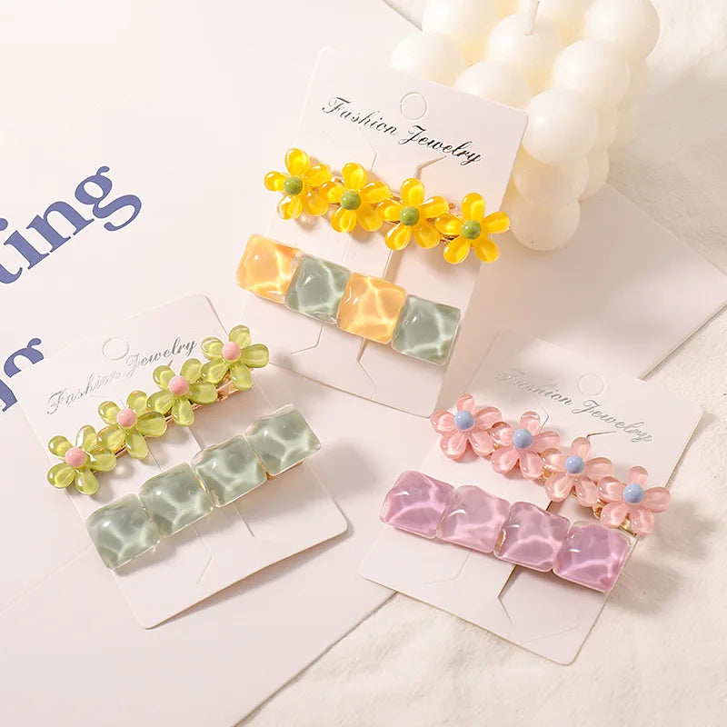 Lovely Young Girl Plastic Hair Accessories Hairpins Candy Colors Fresh Resin square Flower Hair Clips for Kids