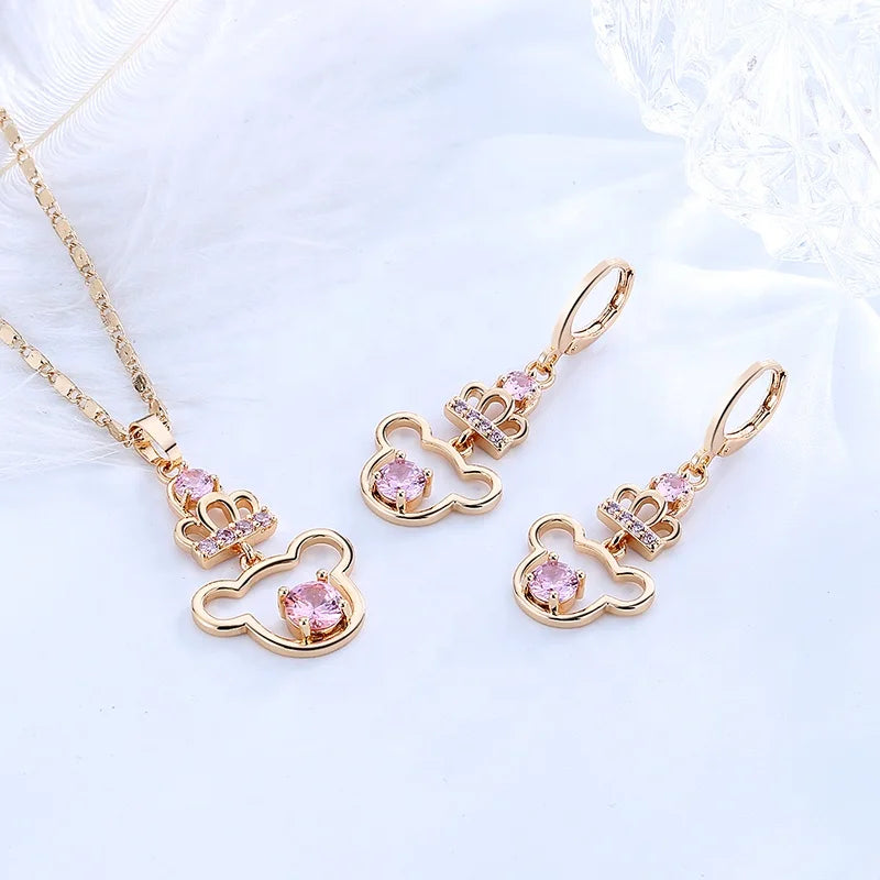 Women Original High Gold Plated Earrings Women Cubic Zirconia 18K Gold Plated Fashion Necklace Earring Jewelry Sets for Women