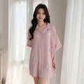 Thin pink Pajamas Women Summer Short Sleeve Pure Desire Shirt Collar Nightgown butterfly Appliqued Japanese Shirt Dress