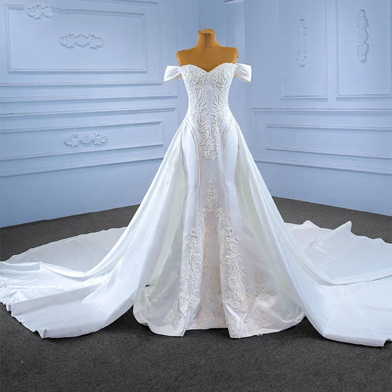Jancember 222169 Princess Ivory Embroidery Mermaid Wedding Dresses With Detachable Train