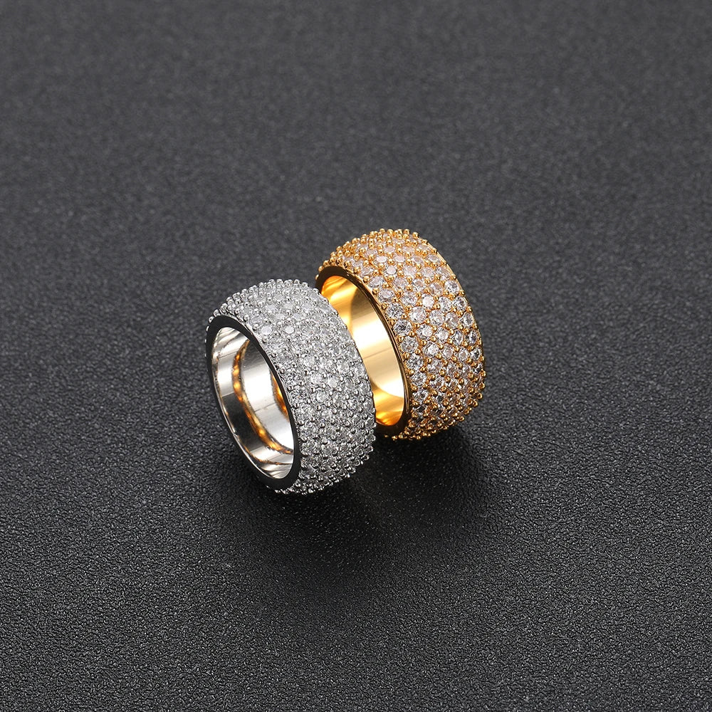 R050  11MM Brass Cubic Zircon Rings for Men  Iced Hip Hop Jewelry Party Gift
