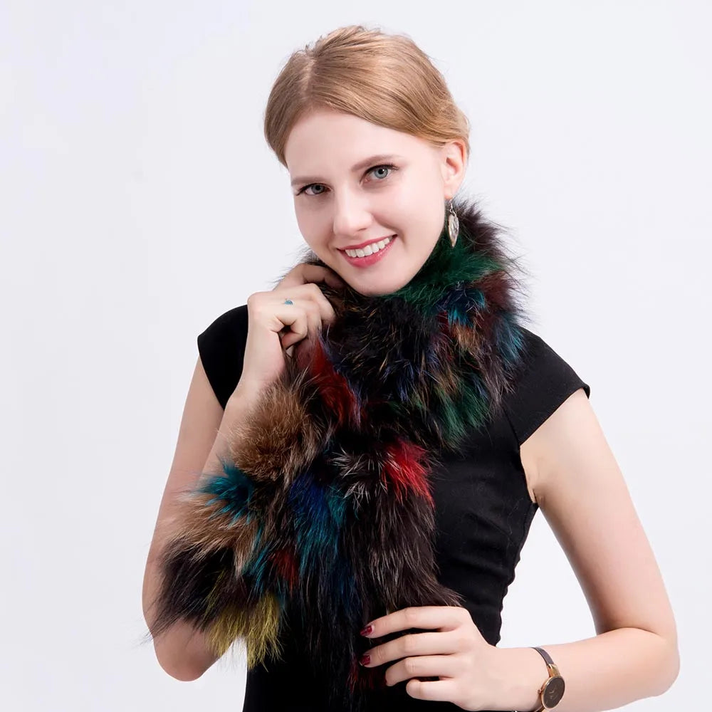 MWFur Winter Season Fashion Hand Knitted Fox Fur Neck Collar Fluffy Fox Fur Scarves Street Fashion Fox Fur Winter Women Scarf