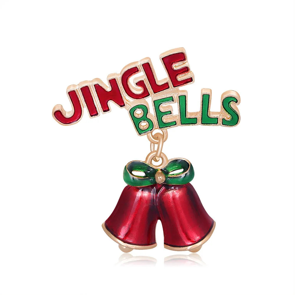 Wholesale Small Bell Brooch Pin Letter 'Jingle Bells' Fashion Accessories Children's Party Christmas Decoration Alloy Metal Gift