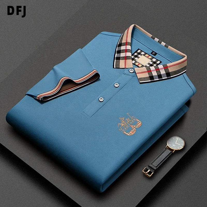 DFJ Men's Short Sleeve for Shirt Polyester/Cotton Knitted Quick Dry Button Front Embroidered Floral Logo Casual Golf Wear 3XL