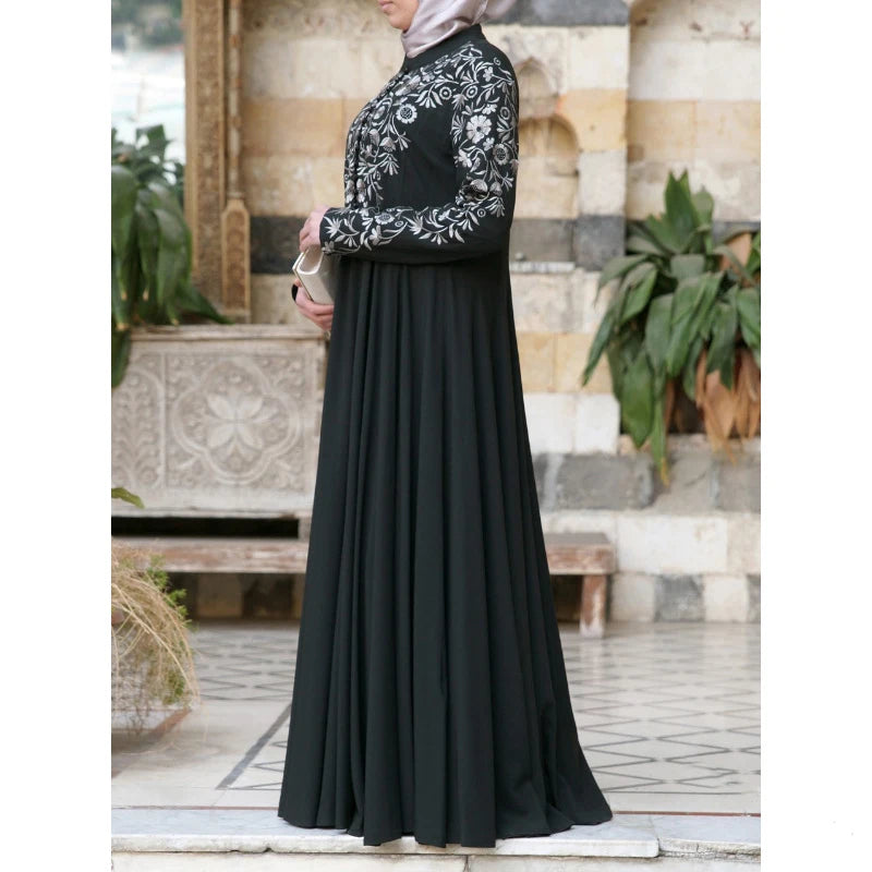 Black Abaya Women Muslim Dress Printed Floral  Multicolor Women Abaya Dubai Islamic Clothing