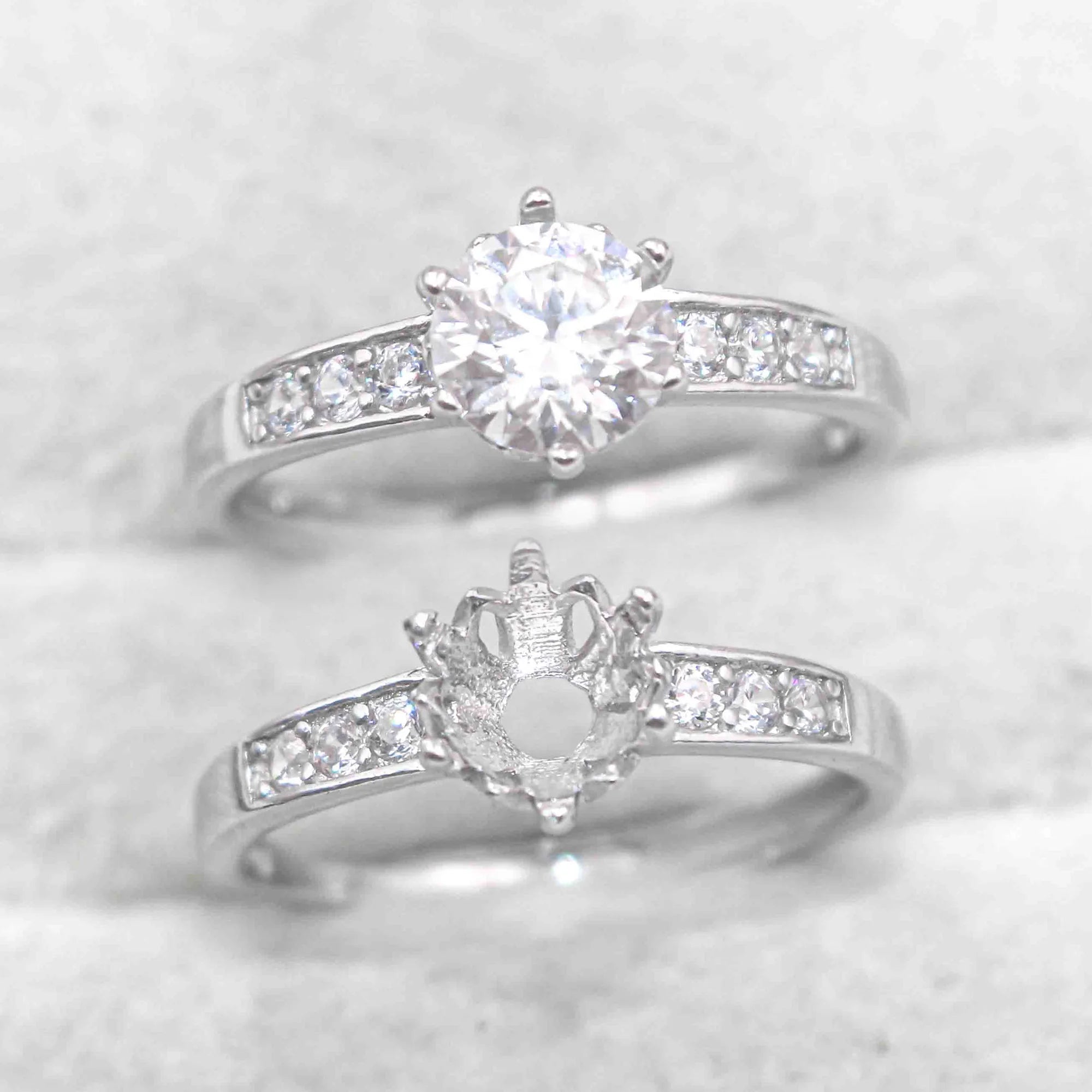 Sterling Silver 6.5/8mm 1/2 Carat Semi Mount Ring Blank Moissanite Diamond Setting S925 Base Without Center Stone DIY for Inlay