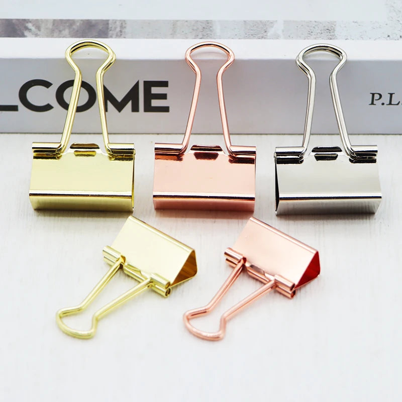 Office Supplies Assorted 19mm 25mm 32mm Eco-Friendly Spring Steel Bag Seal Binder Clips Rose Gold Silver Metal Paper Clips