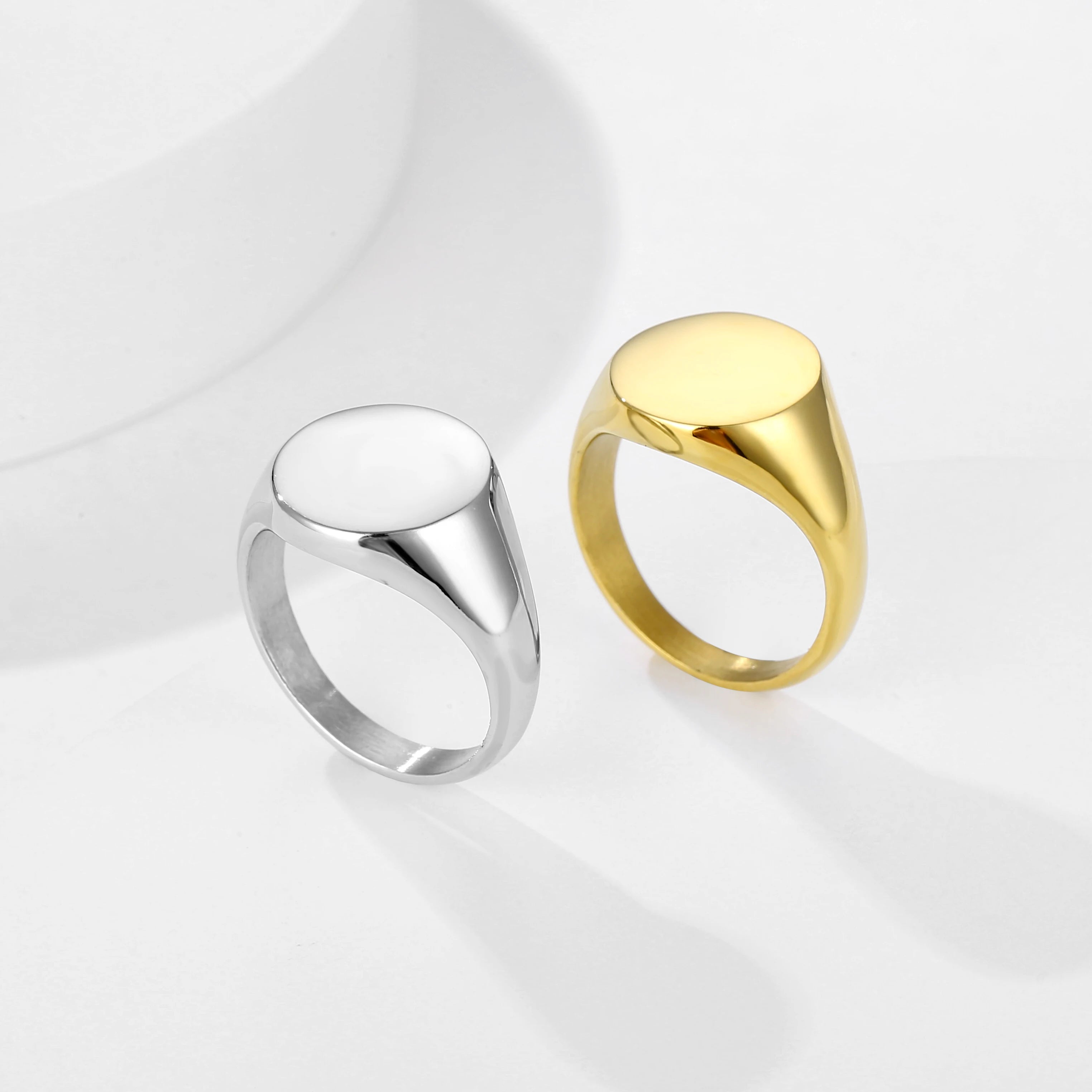 Custom Logo Mirror Polished Laser Engrave Band Ring 18k Gold Plated Finger Rings 316L Stainless Steel Ring for Women Men