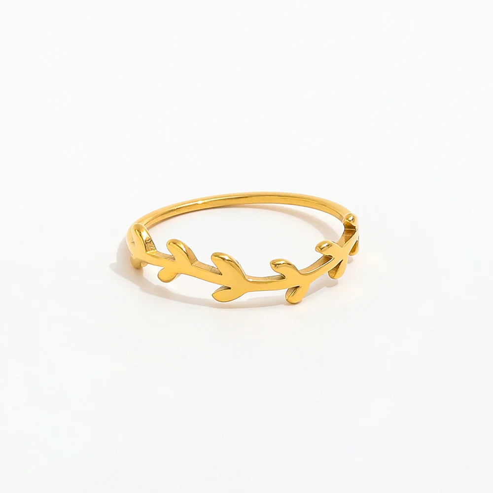 High End 18K PVD Gold Plated Leaf Rings Stainless Steel Women Rings Tarnish Free Jewelry