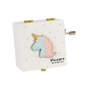 Factory Prices Stock Products Small Wooden Hand Crank Children Music Box Unicorn