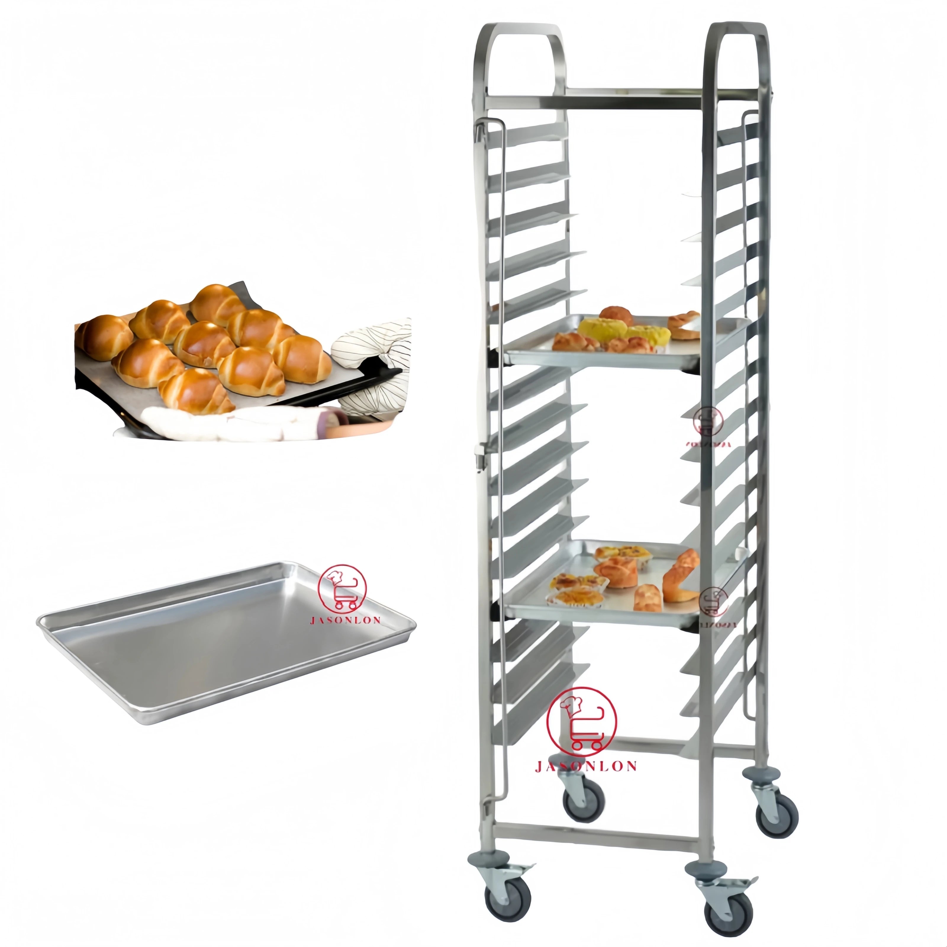 1.0mm Stainless Steel Silver Bakery Cooling Rack Baking Tray Trolley 15pans LFGB Certified 50-80kg Capacity Gastronorm Pan