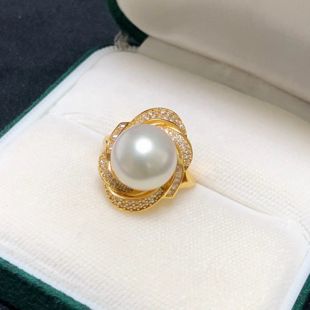 R1027 11-12mm Natural Freshwater Pearl Ring Accessory 925 Sterling Silver Adjustable Size Engagement Jewelry Ring for Women