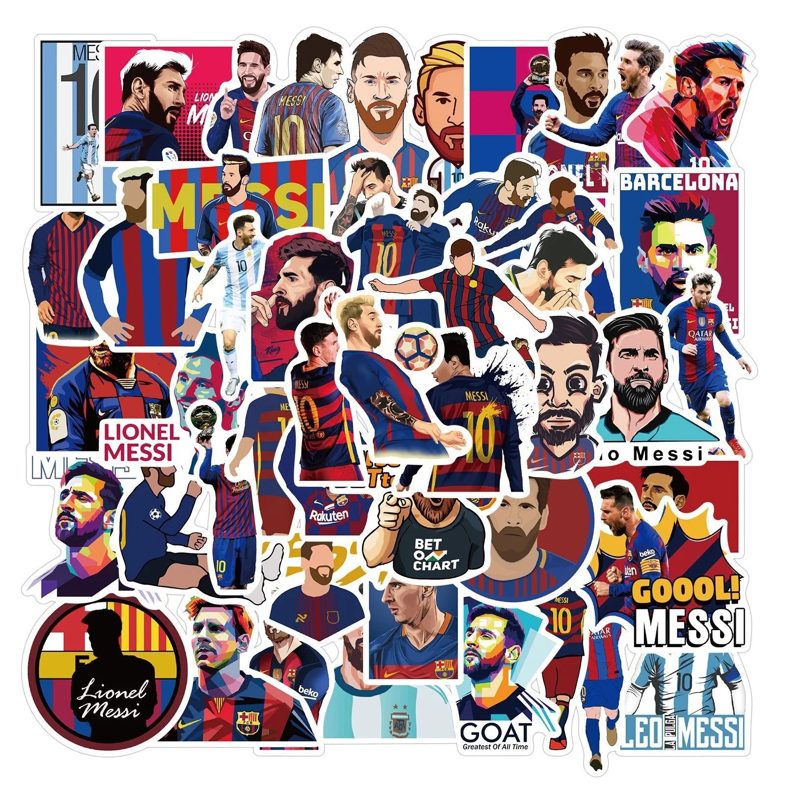 50Pcs Football Messi Sport Star Sticker Custom for Boy Fashion Tide Luggage Laptop Fridge Phone Decor Vinyl Stickers
