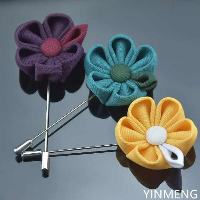 Classic Handmade Mens Suits Polyester Fabric Flower Brooch Lapel Pin for Business MegaBDM