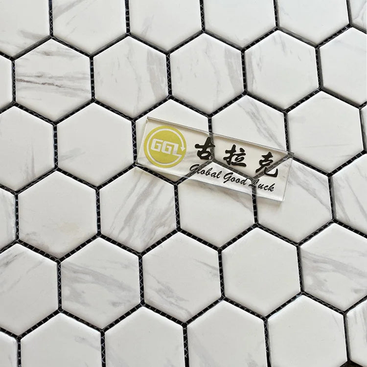 Modern White Marble Texture Hexagon Ceramic Mosaic Wall or Floor Tile Parquet Design for Bathroom Interior