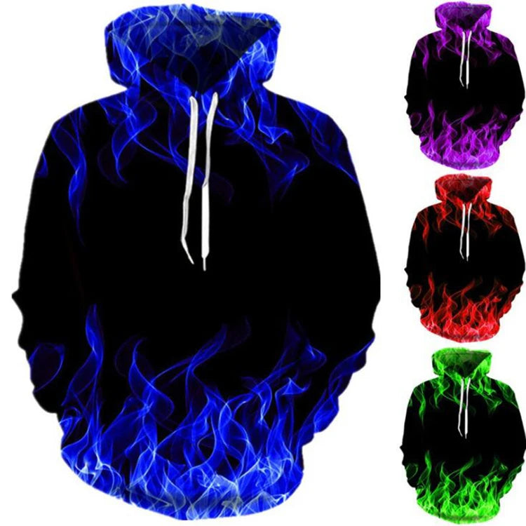 Colorful Flame Hoodie Men Women 3D Digital Fire Printed Hooded Pullover 2021 Autumn Casual Funny Unisex Sweatshirts