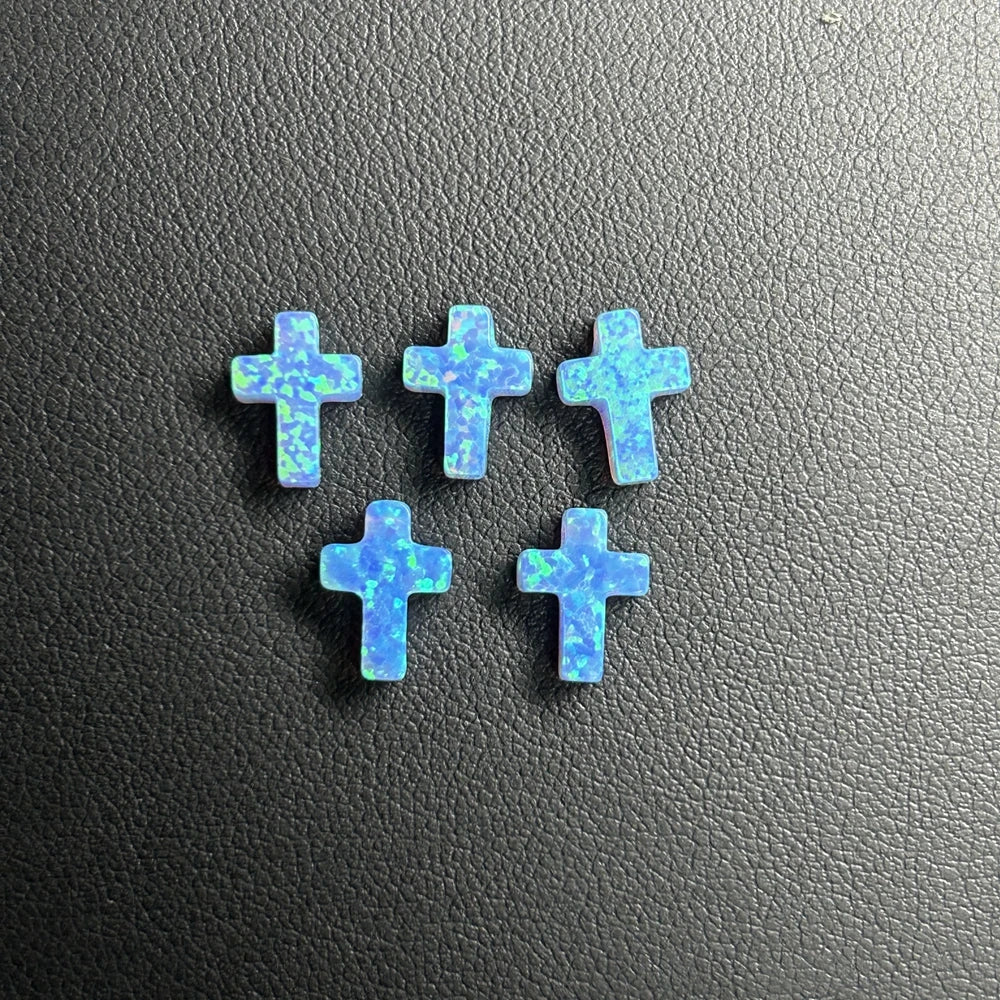 HQ GEMS Synthetic OP06 Light Blue Fire Opal Flat Cross Beads Pendant Gemstone for Jewelry