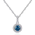 OAHLAN Fashion Jewelry 5mm Blue/Green/Red Round Gemstone Halo 925 Sterling Silver Pendant Necklace for Women Girls Birthday Gift