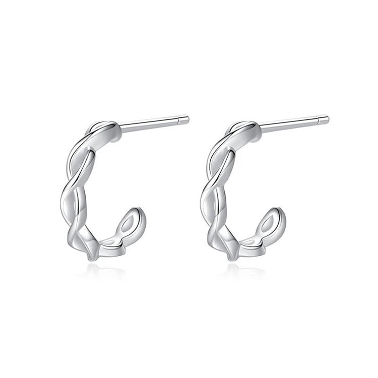 Simple Fashion Jewelry 925 Sterling Silver Rope Chain Twist Shape Stud Earrings for Women