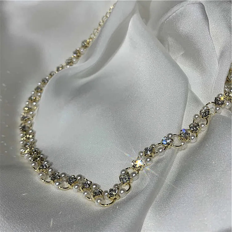 HOVANCI 4 Fashion Pearl Choker Zircon Necklace 18K Gold Plated Necklace Jewelry for Women
