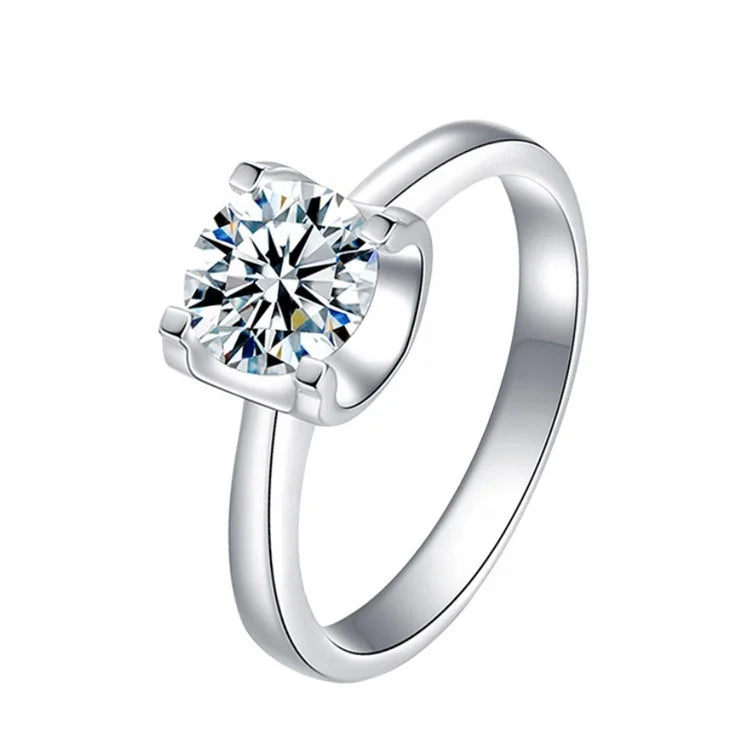 Natural 1ct Round Brilliant Solitaire Engagement Ring with GIA Four-Prong Bullhead Style 18k Gold Setting for Wedding Gift