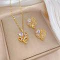 Luxury 18K Gold Plated Diamond Snowflake Butterfly Pendant Necklace Fashionable Chains Set for Gift Fashion Set Jewelry