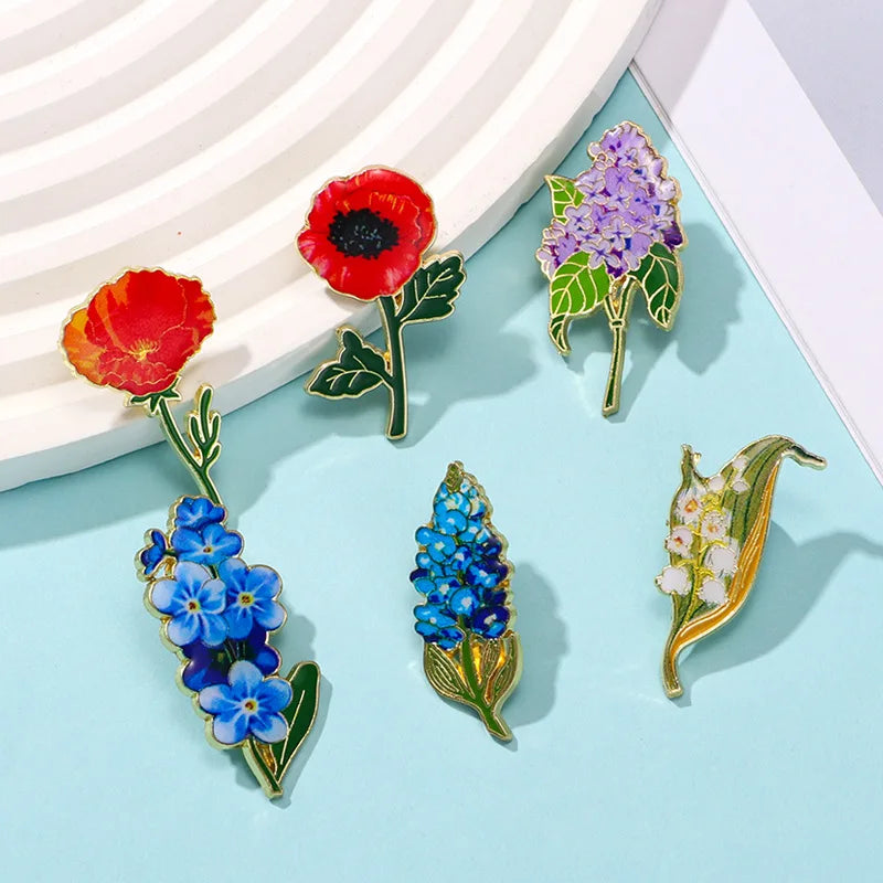 Fashion Enamel Metal Rose Lilac Flower Badge Brooch Pins Jewelry for Women
