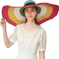 Women's Raffia Straw Sun Hat Two-Tone Large Brim for Casual Travel Beach Outdoor Fishing Use with UV Protection