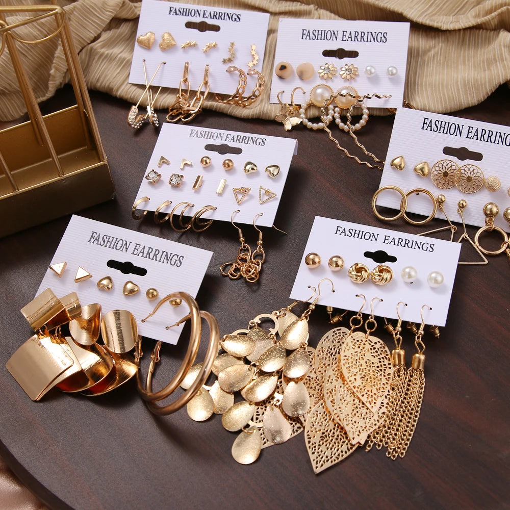VKME Hot Sale 18K Gold Plated Leaf Set Trend Big Hoop Earrings Set for Women Jewelry