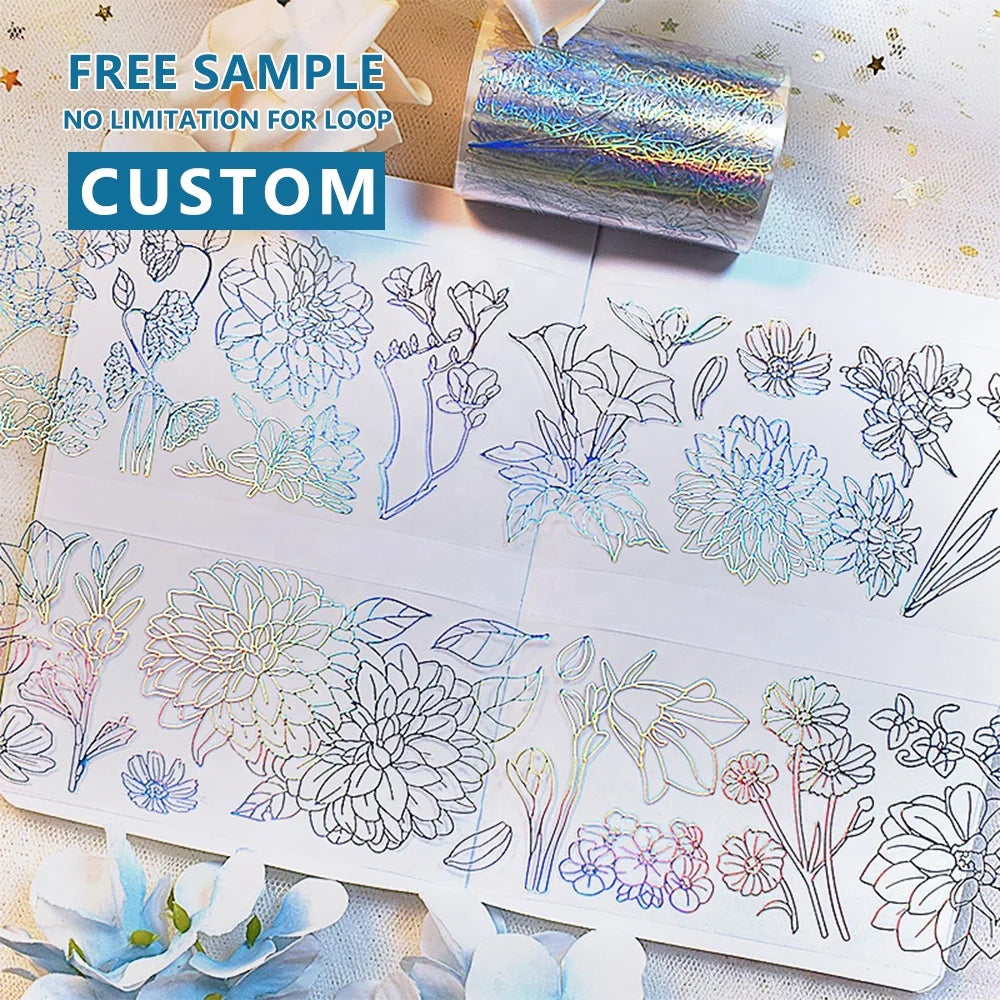 Custom Hig-end Holographic Foil Transparent PET Tape Sticker Rolls for Journal DIY