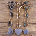 New Women Boho Necklace Jewelri Natural Stone Beads Knotted Matt  Moon Star Heart Pendant Necklaces