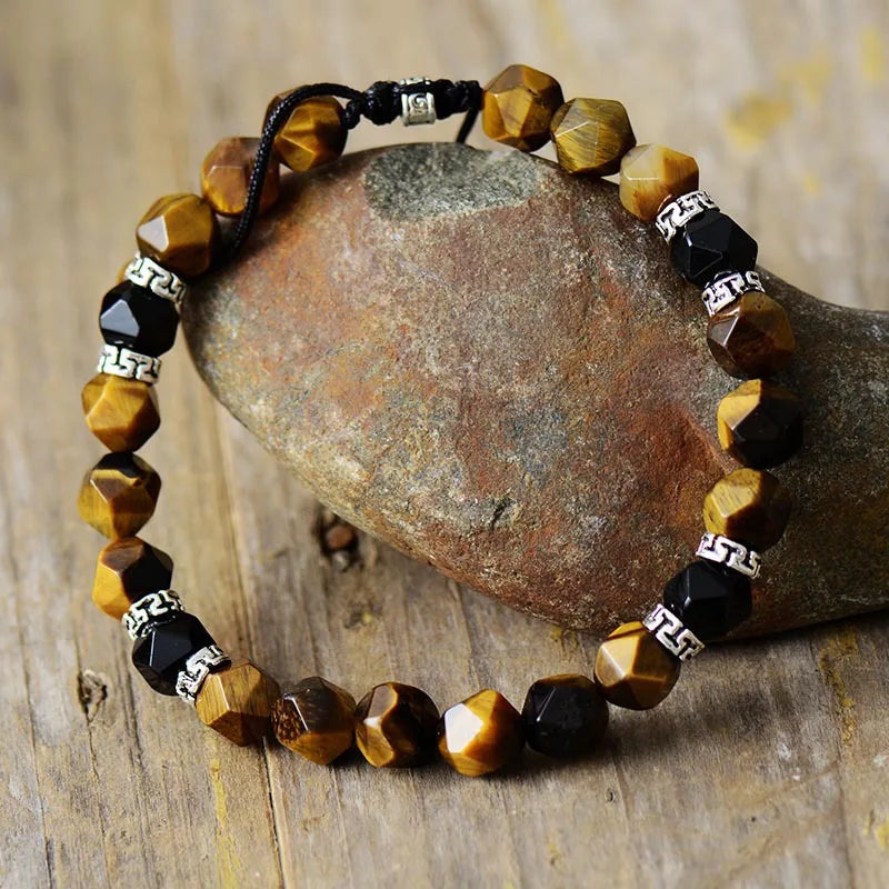Lovers Gift Europe and the United States Fashion Woven Natural Stone Crystal Tiger Eye Stone Black Agate Gem Bracelet for Men