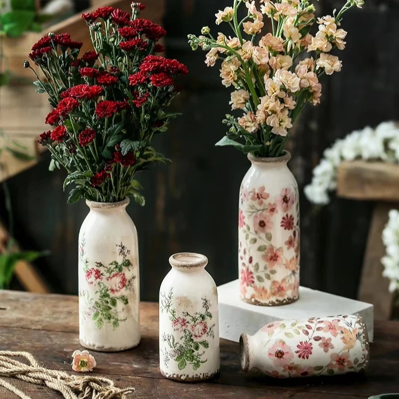 Retro Imitation Ancient Pastoral Style Ceramic Vase - Creative High-Sense Living Room Flower Arrangement