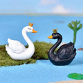 Miniature Crown Swan Fairy Garden Decor Outdoor Decorative PVC Animal Figurines Cake Ornament