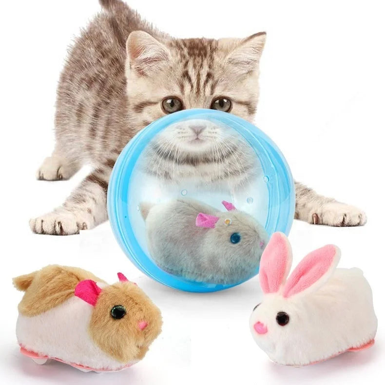 Sustainable Funny Cartoon Plush Rabbit Hamster Toys Electric Obstacle Avoidance Rolling Ball Interactive & Movement Cat Pet Toys