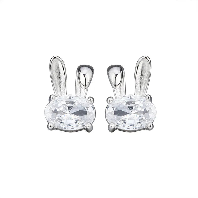 Hot-Selling 925 Sterling Silver Oval 5A Zirconia Rhodium-Plated Cute Bunny Women's Earrings