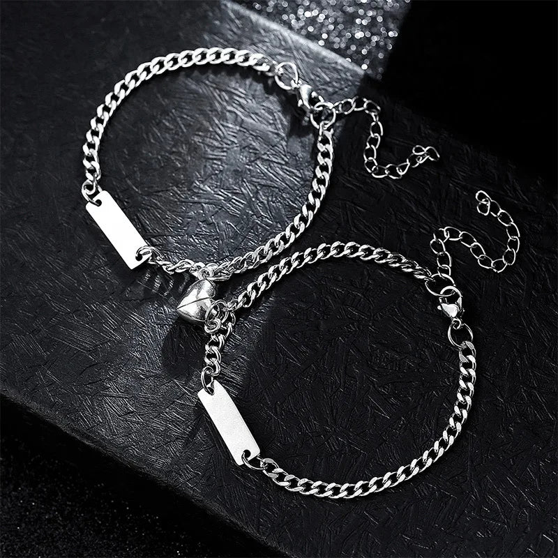 Hip Hop Jewelry Personalized Engraved Bracelet Heart Love 316L Charm Magnetic Stainless Steel Couple Bracelet