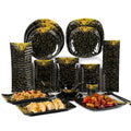 Wholesale Japanese Luxury Eco-friendly Melamine Dinnerware Set with Utensils Black Gold Plates Dishwasher Safe