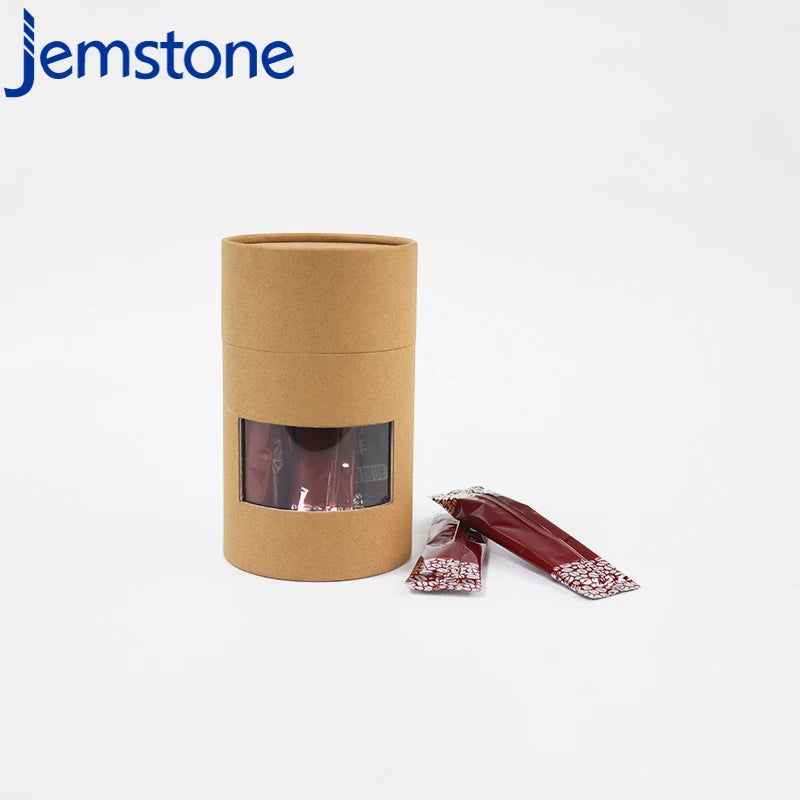 Custom Printed Food Grade Round Box Tea Gift Cylindrical Brown Kraft Tube With Clear Window for Flower Herbal Tea Coffee