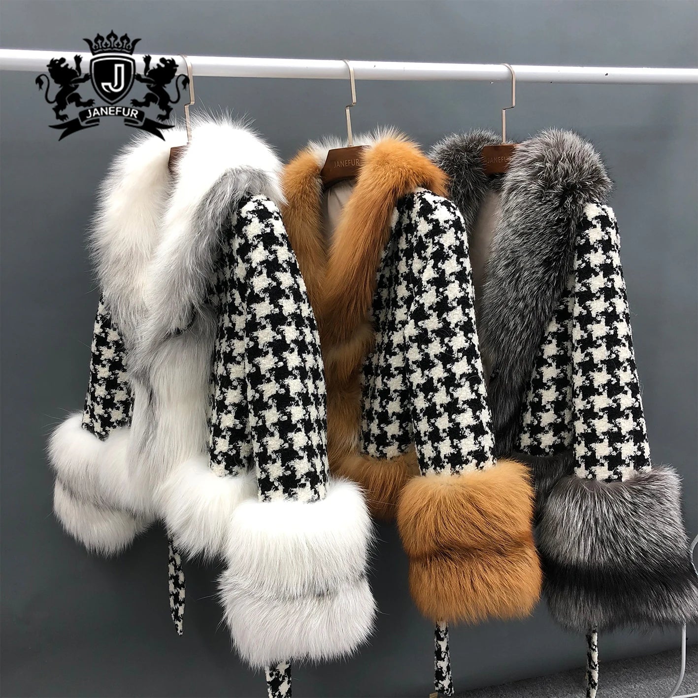 Janefur Wholesale Women Best Popular Double Face Short Style Wool Blend Genuine Fox Fur Collar Wool Cashmere Coat With Fur