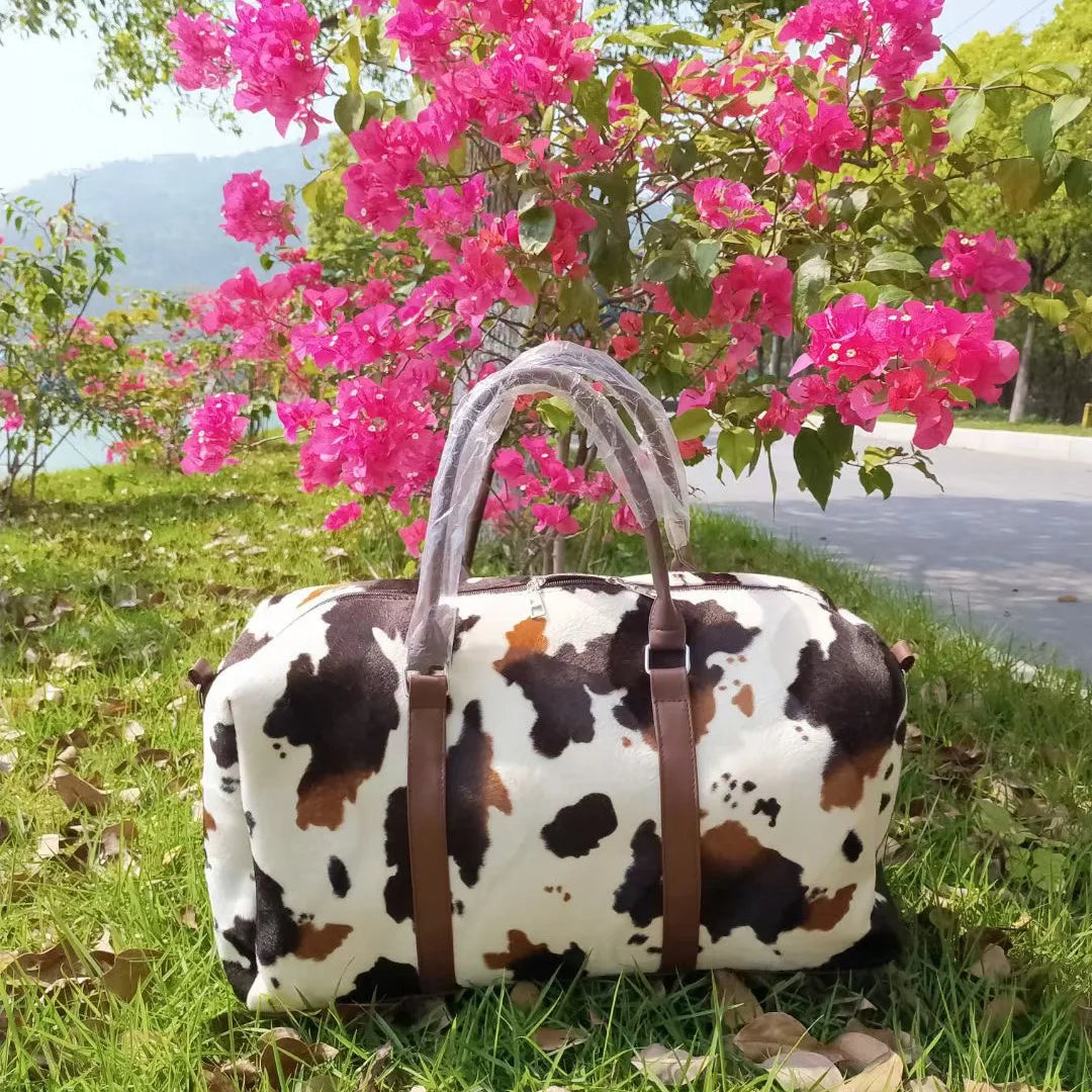 Fashion Cow Camo Print Shoulder Bag Large Capacity Tote Handbag Woman Sunflower Pattern Overnight Weekender Travel Bag