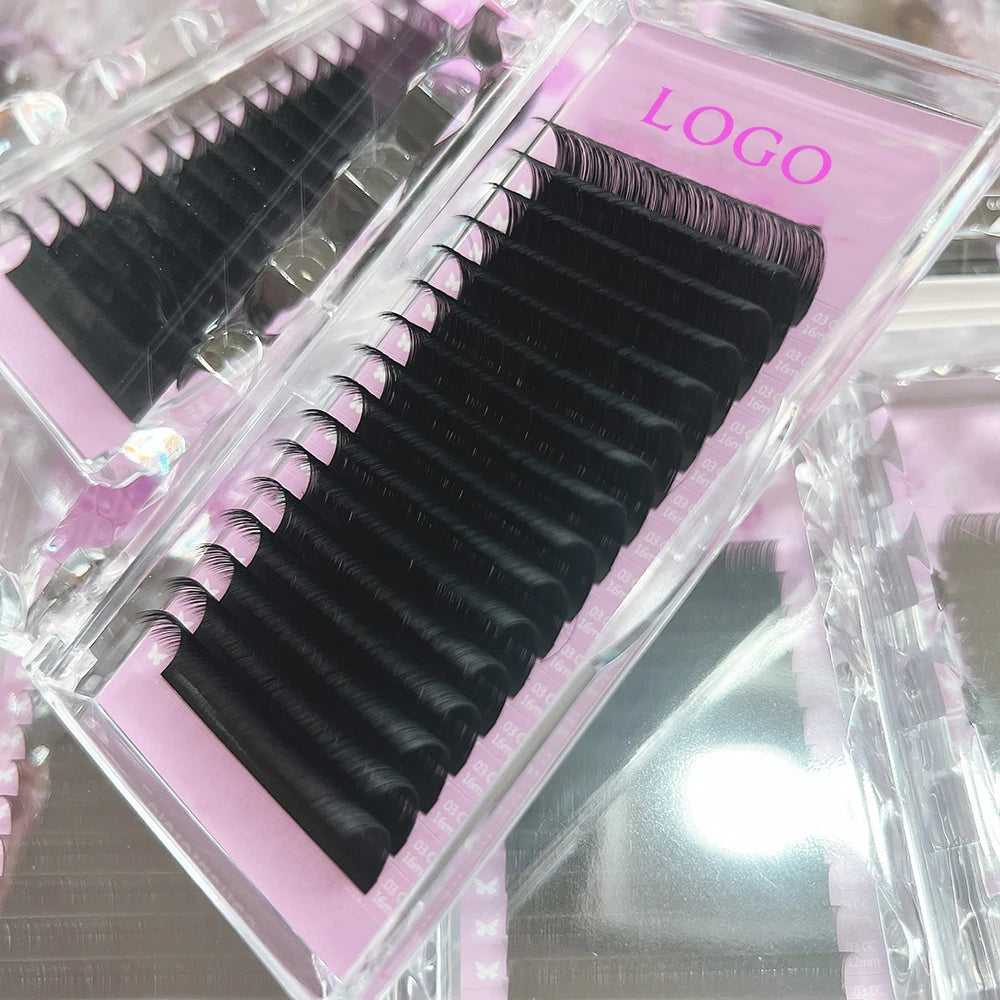 Wholesale  Private Custom Logo Velvet Volume Lash Tray Fluffy Dark Matte Black Cashmere Eyelash Extension Lash Trays
