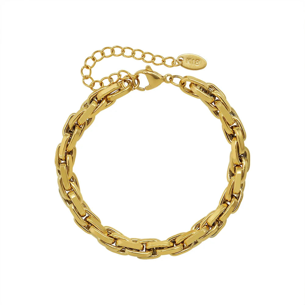 European and American Style Simple Cool Chunky Stainless Steel Chain Bracelet 18K Gold Plated Thick Chain Bracelet