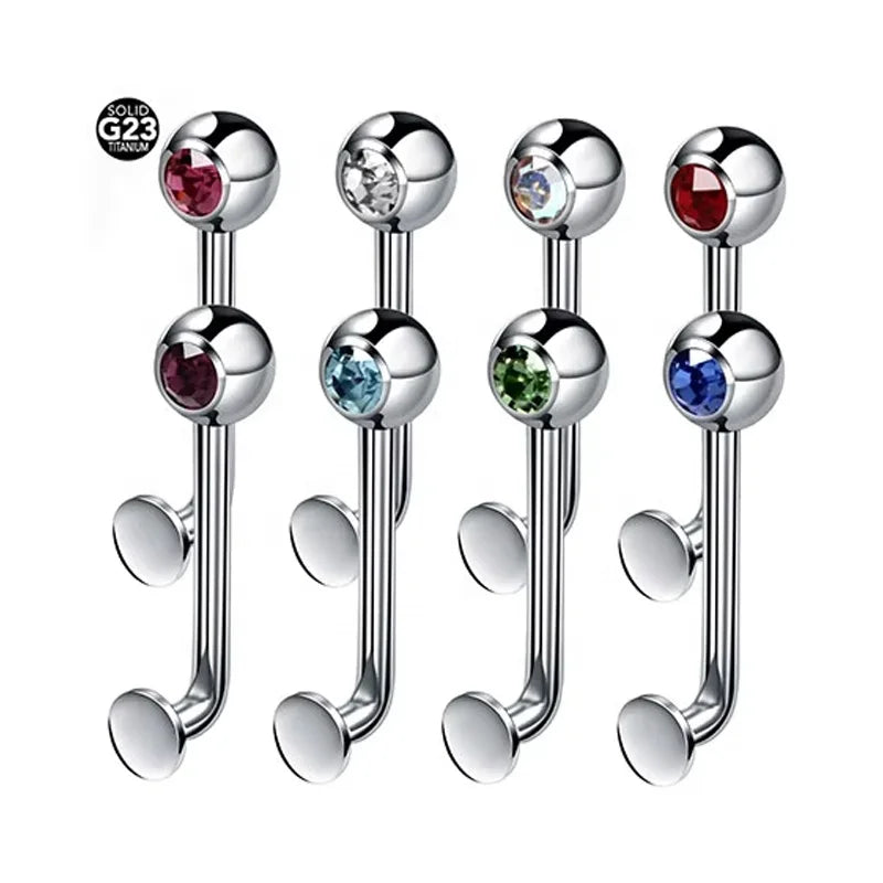 G23 Titanium Christina Vertical Hood Piercings Crystal Gem Lip Rings