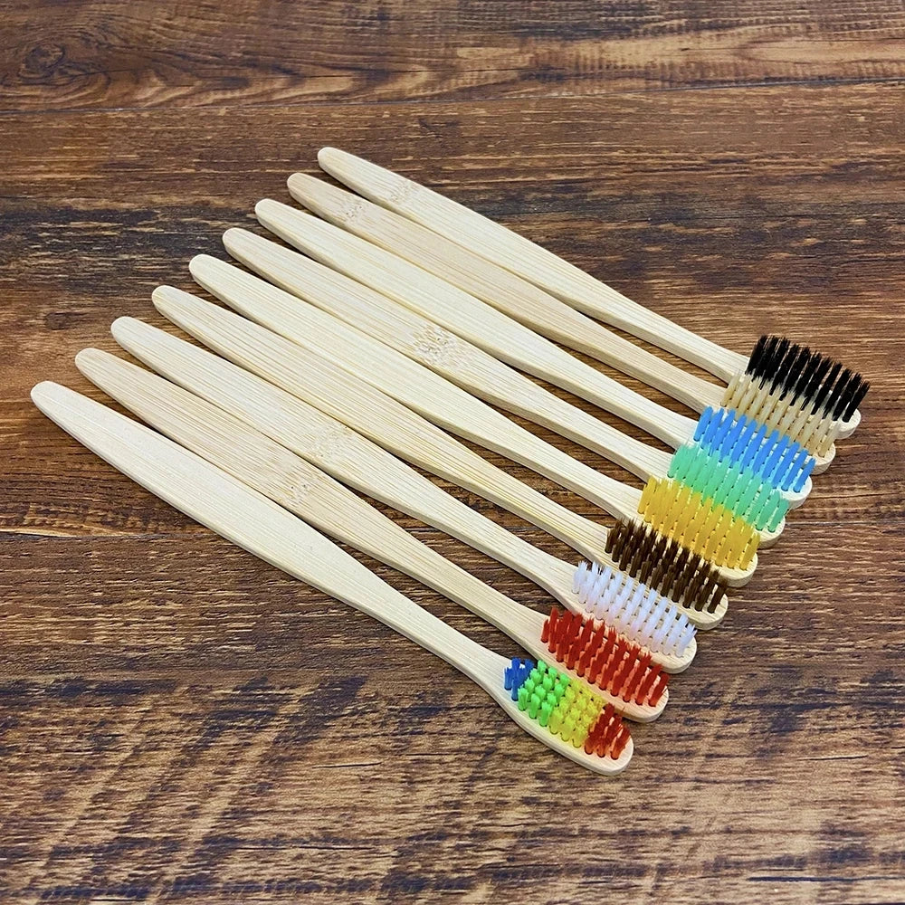 Customized Biodegradable Bamboo Toothbrush Teeth Colorful Bristle Natural Bamboo Tooth Brush Dental Eco Bambou Toothbrushes